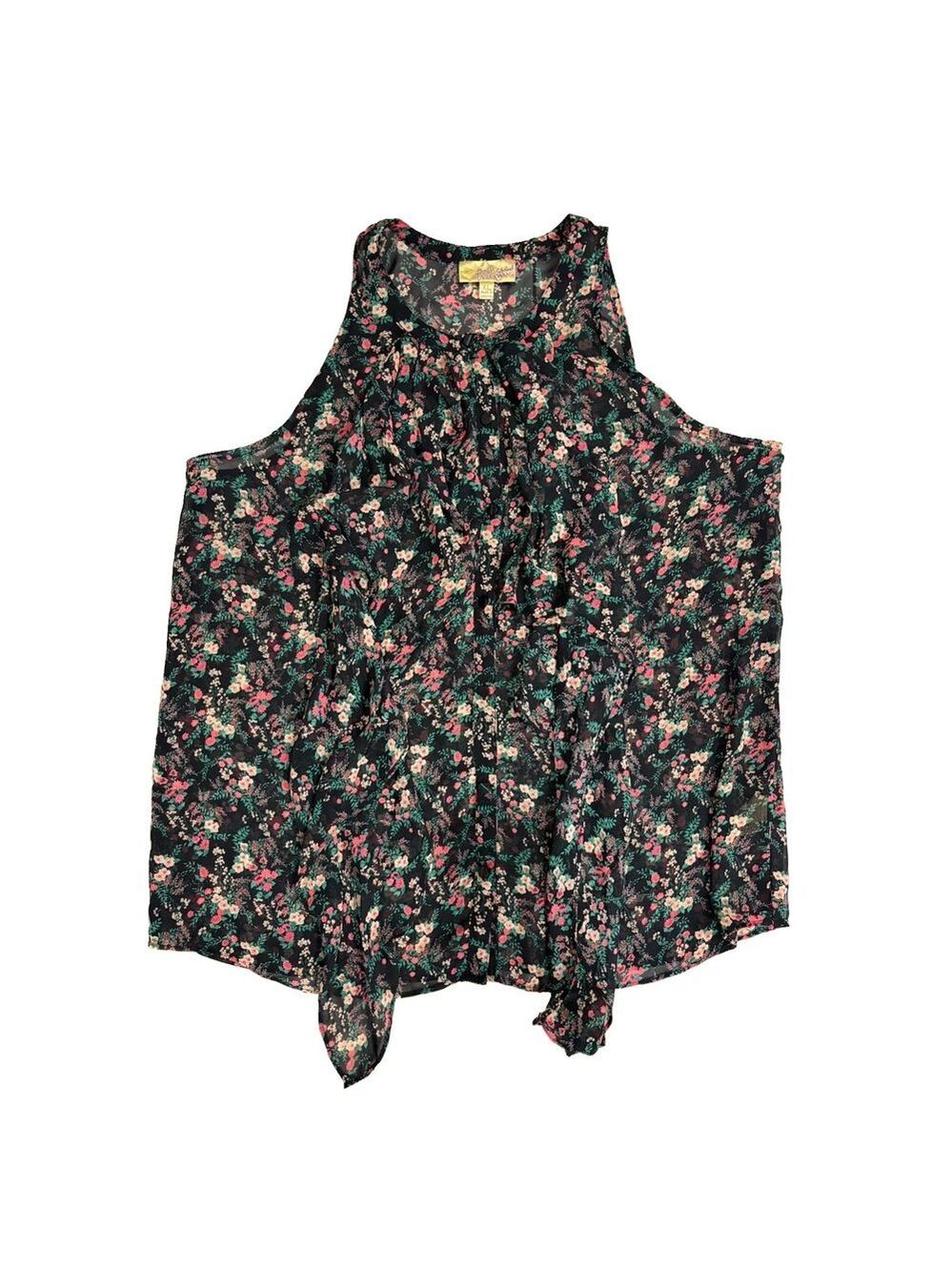 Princess Vera Wang Floral Sleeveless Tie Neck Chiffon Blouse Women's XL